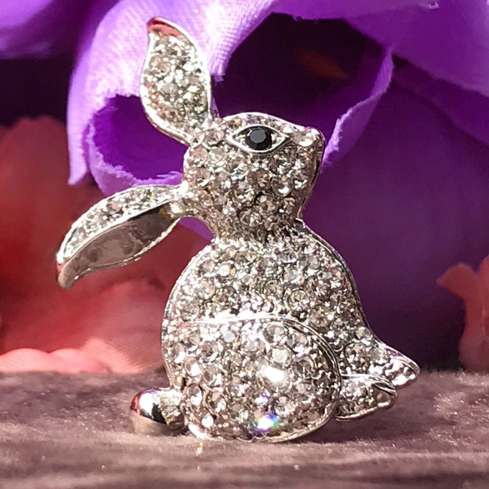 Austrian Crystal Bunny Brooch